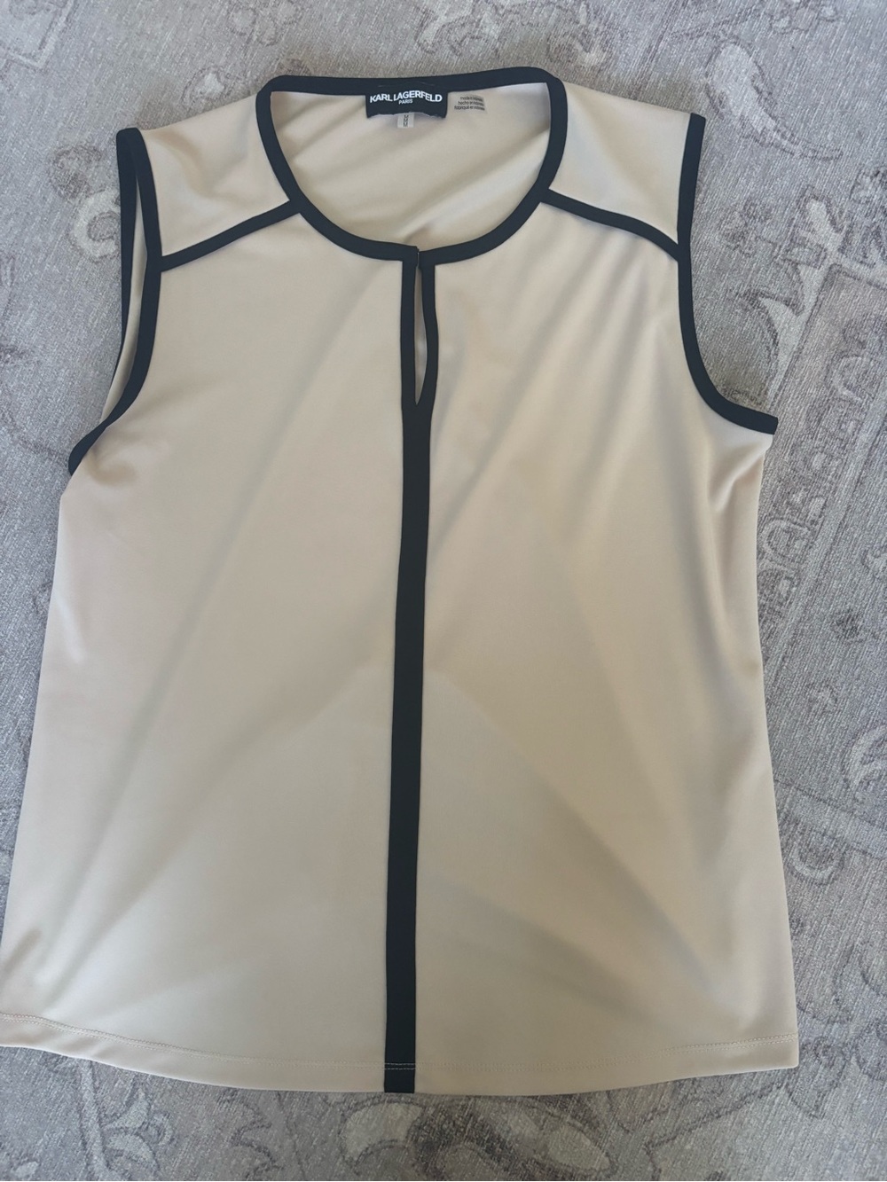 Karl Lagerfeld Cream Shell Top with Black Trim